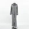 Kvinnors sömnkläder kvinnor långa skjortor 2 st pajamas lyxiga grå loungewear sömn set siden satin hem kläder fjädrar ärm pyjamas