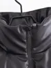 女性用トレンチコート女性ファッションフェイクレザーブラック濃いパッド入りジャケットコートヴィンテージ長袖エラスティックヘム女性アウターウェア
