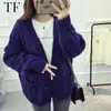 Kvinnors stickor Tees Fashion Autumn Winter Purple Sweater Cardigan Warm Y2K American Vintage Sweaters Loose V-Neck Sticked Overcoat Weave Cardigans 230827