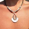 Vintage Boho Silvery Geometric Pendant Necklaces Exaggerated Alloy CCB Bead Leather Rope Chain Beaded Necklace Party Jewelry For Women