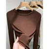 Kvinnor Bluses Women 2023 Autumn Winter Solid Color Bottom Shirt Female Slim Långärmad toppar Damer Round Neck G436