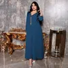 Ethnic Clothing Diamond Tape V Neck Trim Abaya Dress For Women Dubai Turkey Arab Oman Morocco Caftan Brief Casual Muslim Robe