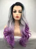 Peluca delantera de encaje rizado degradado púrpura gris para mujeres negras Peluca frontal rizada resaltada del cabello