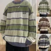 Men's Sweaters 1Pc Striped Sweater Contrast Color Men Thickened O-neck Retro Loose Fit Pullover For Autumn/winter
