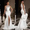 Gorgeous Mermaid Beading Wedding Dresses Sexy Jewel Neck Lace Split Bridal Gowns Sweep Train Robe De Mariee Custom Made 328