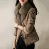 Trenchs de femmes manteaux 2023 hiver automne grande veste de col de fourrure de luxe en peau de mouton manteau en daim femmes en vrac avec parka fermeture éclair vêtements de dessus pour femmes