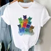 Women's T-skjortor Kort ärm Summer Sweet and Cute Flower Print Casual T-shirt Top Basic Fashion Cartoon Mönster Kläder T-Shi