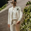 Costumes pour hommes Blazers plage Beige lin hommes costumes Slim Fit été mariage smoking pour garçons d'honneur décontracté mâle mode Blazer avec pantalon 2 pièces 230826