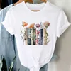 Women's T-skjortor Kort ärm Summer Sweet and Cute Flower Print Casual T-shirt Top Basic Fashion Cartoon Mönster Kläder T-Shi