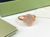 Vintage Band Rings Copper Van Clee Brand Designer Full Crystal Four Leaf Clover Charm Ring for Women smycken med Box Party Gift