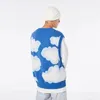 Мужские свитеры в трикотажных уникальных веществах Harajuku Cloud Graphic V-образное вязаное жилетки для мужчин Женщины Винтажные свободные платеры без рукавов Y2K 230827