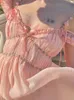 Summer Pink Casual Beach Fairy Dress 2022 Boho France Elegant Strap Dres Chiffon Korean Style Sweet Party Midi New 230808