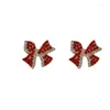 Boucles d'oreilles à clous pour femmes, Style plaqué or, nœud rouge, bijoux en cristal CZ, charme bohème, tendance, cadeau de fête, 2023