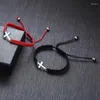 Charm Bracelets Adjustable Rope Cross Braided Bracelet In Black Red Lucky Bangle Wrist Cuff Wristband Unisex Jewelry Gift
