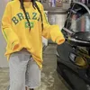 Homens Hoodies Moletons 2000 Homem Outono Brasil Bandeira Amarelo Oversized Y2K Estético Manga Longa Pulôver Top Vintage Moletom Streetwear 230826