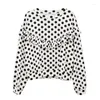Women's T Shirts Imakokoni Original Design Black Polka Dot Long Sleeve Pullover T-shirt med spetspanel Pure Cotton Loose Top Spring 223876