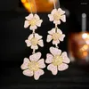 Dingle örhängen lång flerskiktsblomma för damer Micro Pave Cubic Zirconia Temperament Fashionable Statement Brand Earings Jewellery