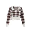 Pulls pour hommes Automne Hiver Vintage Tricots Crop Tops Femmes Pull Mode Femme Manches Longues Élastique Casual Plaid Chemises Tricotées