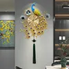 ウォールクロックピーコックファッションチャイニーズスタイルの豪華な美学時計アート壁画リビングルームデザインレロ