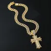 Pendant Necklaces Hip Hop Men Rapper diamond pendant gold necklace shiny crucifix pendant square zircon jewelry night club accessory Sweater Collarbone Cuban