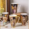 Tassen, Kaffeetasse aus Knochenporzellan, Gustav Klimt, Teetassen mit Deckel und Löffel, großes Fassungsvermögen, Keramik-Trinkgeschirr, Heimdekoration