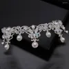 Hårklipp ros Liv Elegant romantisk brud Pearl Crown Wedding Headdress Crystal Handgjorda brudtillbehör