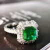 Cluster Rings 18K White Gold Emerald And Diamond Ring Women Wedding Band Engagement Natural Gemstone Party Luxury Jewelry For Female