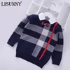 Pullover Shirt collar Boys Sweaters Baby stripe Plaid Pullover Knit Kids Clothes Autumn Winter Children Sweaters Boy Clothing 230826