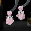 Boucles d'oreilles pendantes rose coeur d'amour S925 argent aiguille déclaration boucles d'oreilles nœud papillon boucles d'oreilles de marque de tempérament coréen bijoux avec pierre CZ