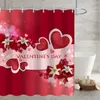 Bath Accessory Set Valentine's Day Shower Curtain Gnome Pink Heart Love Decor Polyester Fabric Waterproof Bathroom