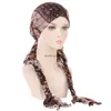 새로운 긴 머리띠 사전 묶인 모자 여성 인쇄 헤드 스카프 터번 내부 히잡 머리 스카프 스카프 랩 화학 모자 Bonnet Turbante Mujer