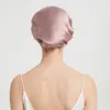 Bonnet / Skull Caps 100% Mulberry Silk Night Sleeping Cap Pure Silk Solid Color Soft Bonnet Chapeaux pour femmes Enveloppement de cheveux avec bande élastique 16Momme 230826