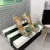 aquazzura Sandalen Kristal Bloem bedrukt leer Verfraaid enkelbandje Stiletto hakken 10,5 cm luxe ontwerpers voor dames Leer met doos Gratis levering