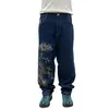 Erkekler Kot Dragon Desen Baskılı Kotlar Erkek Amerikan Sokak Trend Hip Hop gevşek kot pantolon tüm eşleşen vintage geniş bacak pantolon 230826
