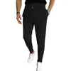 Men's Pants Men Drawstring Elastic Waist Pockets Straight Ankle Length Business Commute Long Trousers Pantalones Hombre