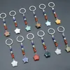 Stjärnstaty Nyckelringar 7 Chakra Pärlor Kedjor Stone Carved Charms Keychains Healing Crystal Keyrings for Women Men Christmas Gift