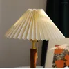 Tischlampen Plissee Retro Lampe Nordic Messing Wohnzimmer Schlafzimmer Massivholz Dekorativ