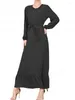 Vêtements ethniques Noir À Manches Longues Maxi Robe Femmes Élégant Slim Abayas Dubaï Arabe Turquie Robe Musulmane Robes Marocaines Ramadan Islamique