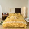 Conjuntos de cama Coreano Princesa Estilo Set Stitch Lace Ruffles Duvet Cover Cama Saia Colcha Folha com Fronhas