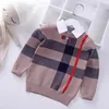 Pullover Shirt collar Boys Sweaters Baby stripe Plaid Pullover Knit Kids Clothes Autumn Winter Children Sweaters Boy Clothing 230826