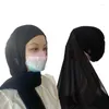 Ethnic Clothing Yellow Instant Hijabs Women Bonnet With Chiffon Shawl Buttons Easy To Wear Masks Hat