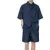 Heren Trainingspakken 2023 Zomer Casual Sets Dunne Denim Pakken Voor Vintage Wassen Jean Doek Tweedelige Korte Mouwen Revers Shirt Shorts outfits