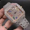 DSP0 Mens Iced Diamond Watch 2tone Rose Gold Case Rainbow Roman siffror Skala Baguette Ston Bezel New Trend Hip-Hop Watch Automatisk rörelse Watch