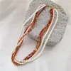 Choker Fashion Charm Orange Natural Stone&Glass Pearl Multilayer Necklace