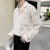 Men's Dress Shirts Mesh Hollow Out Embroidery Lace For Men Highend Fashion Trend Long Sleeve Autumn Shirt Male Casual Sexy See Through Tops 230826