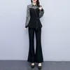 Frauen Zwei Stück Hosen Koreanischen Stil Streifen Splice Lose Vielseitige Mode Flare Set 2023 Herbst Trendy Casual Wear
