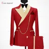 Мужские костюмы Blazers Fashion Red Men Suits Slim Fit Luxury Business Evening Wedding Tuxedos блестящие лацкальные брюки 2 штука 2 кусок куртки 230827