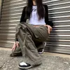 Jeans pour femmes coréen Dongdaemun Y2k avec ceinture Vintage gothique pantalon cargo Streetwear lettre conception Hip Hop droit jambe large pantalon pour femme 230826