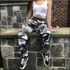 Women's Pants Military Camouflage Dance Punk Streetwear Elastic Waist High Street Loose Full Length Sexy 3481 A