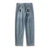 Jeans da uomo Harajuku Lettera Ricamo Jeans blu lavati Pantaloni per uomo Stampa cane Streetwear Tasche Pantaloni larghi in denim casual Oversize 230827
